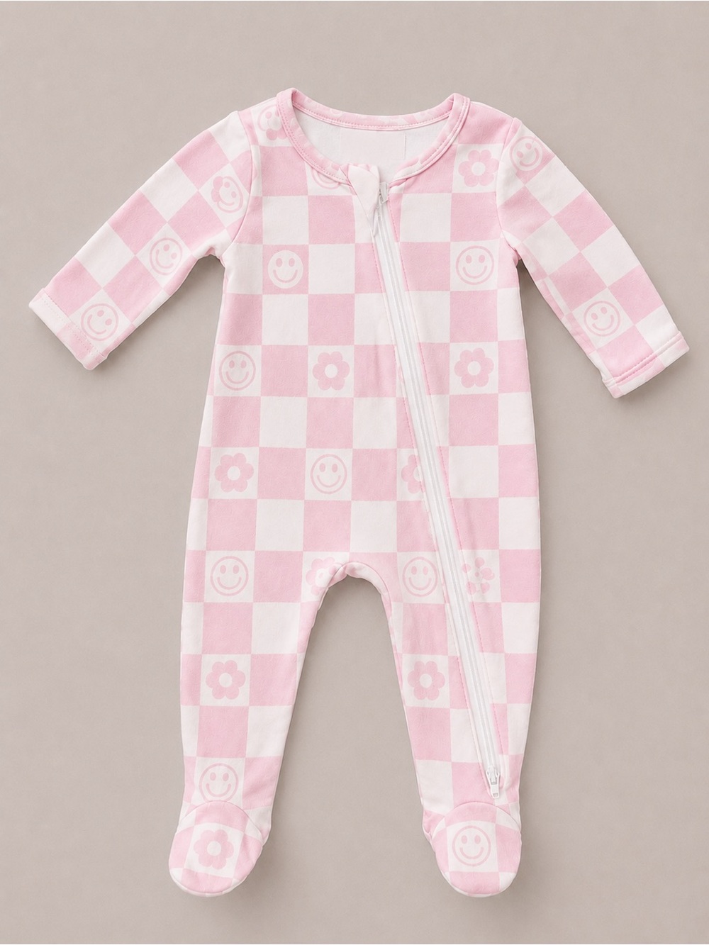 Toby - Sleeper W/ Pink & White Checkered Print (Rayon & Poly) - 0-3M